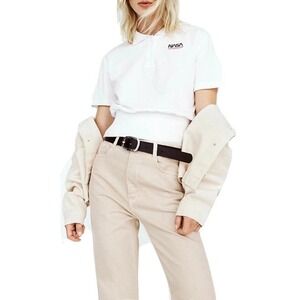 Zara NASA Logo Short Sleeve Polo Shirt Women Size S White